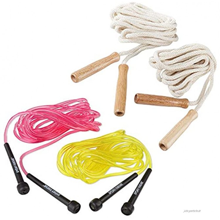 Sport-Thieme Double-Dutch Seile | Springseil-Set für Seilspringen Gruppenseilspringen Rope-Skipping | 4,8 m lang | Baumwolle mit Holzgriffen o. Kunststoff mit Kunststoffgriffen