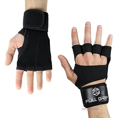 FULL GRIP Überarbeitete Fitness-Handschuhe mit stützender Handgelenkbandage Trainingshandschuhe für Crossfit und Kraftsport mit Einer Handinnenfläche aus Leder