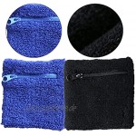 2 Stück Schweißband mit Tasche und Reißverschluss Sportarmband Schwarz und Blau Handgelenk-Wickeltasche für Sport
