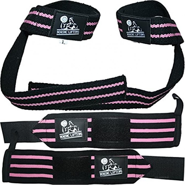 Nordic Lifting Wrist Wraps + Lifting Straps Bundle 2 Pairs For Weightlifting Crossfit Workout Gym Powerlifting Bodybuilding Better Than Chalk & Leather Support For Women & Men Premium Quality Equipment & Accessories Use Gloves Hooks Wrap &