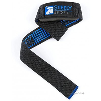 STEELY SPORTS Zughilfen Power Lifting Straps II – Farbe: schwarz blau – gepolsterte Zughilfe Bodybuilding