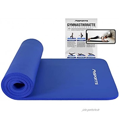 MSPORTS Gymnastikmatte Studio 183 x 61 x 1,0 oder 1,5 cm | inkl. Übungsposter und Tragegurte | Hautfreundliche Phthalatfreie Fitnessmatte sehr weich | Yogamatte