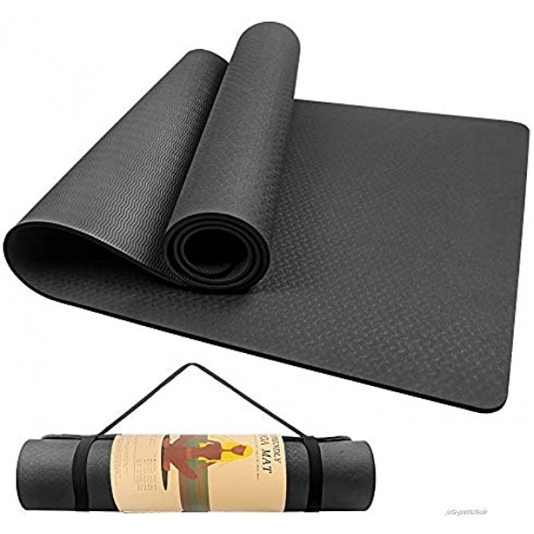 Gymnastikmatte 183 x 61x 0.6cm Swonuk Yogamatte aus TPE Rutschfest Übungsmatte Sportmatte mit Tasche für Pilates Fitness Frauen und Männer Schwarz