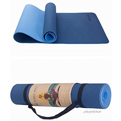 MOHAP Yogamatte Gymnastikmatte Trainingsmatte Übungsmatte rutschfest schadstofffrei für Fitness Pilates & Gymnastik mit Tragegurt,183 x 61 x 0,6cm • Lila • Blau