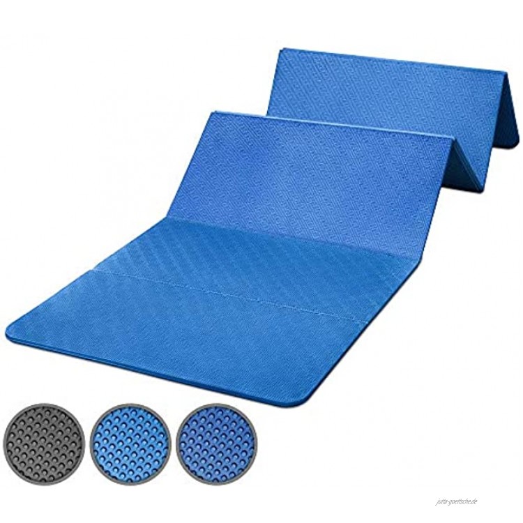 POWRX Gymnastikmatte Faltbar inkl. Workout PVC Frei 180 x 60 x 1,5 cm Blau oder Schwarz | Faltbare Yogamatte Trainingsmatte Pilatesmatte Fitnessmatte Bodenmatte