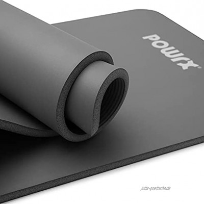 POWRX Gymnastikmatte I Yogamatte Premium inkl. Tragegurt + Tasche + Übungsposter GRATIS I Hautfreundliche Fitnessmatte TÜV Süd bestätigt Phthalatfrei 190 x 60 80 oder 100 cm I Dicke 1.5cm oder 1cm