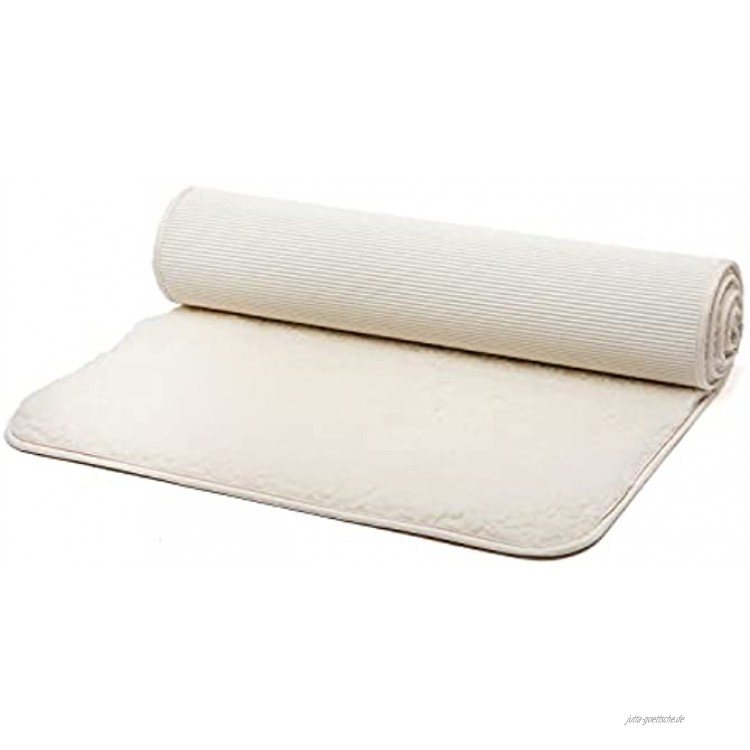 Schurwoll-Yogamatte Premium umgesäumt | Natur | Schurwollmatte | 100% Schafschurwolle 1200 g m²| Weich & Isolierend | VISHNU 75P | 200 x 75 cm