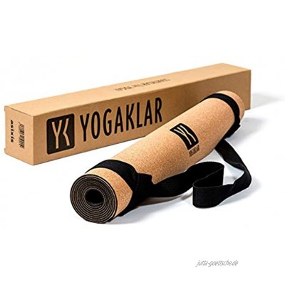 YOGAKLAR Yogamatte aus Naturkautschuk und Kork inklusive Tragegurt – rutschfeste hautfreundliche und pflegeleichte Fitness- & Gymnastikmatte – 100% natürlich umweltfreundlich und antiallergen
