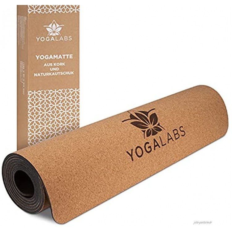 YOGALABS® Premium Yogamatte aus Kork und Naturkautschuk | Set mit 2-in-1 Yoga Gurt | 100% nachhaltig & schadstofffrei | natürliche & rutschfeste Gymnastikmatte | Sportmatte | 183 x 61 x 0,4 cm