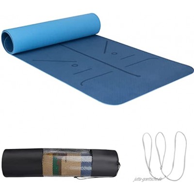 Yogamatte Rutschfest 183x66x0.6cm umweltfreundliche Sportmatte aus TPE bequeme Fitnessmatte mit Ausrichtungslinie Tragegurt&Tasche