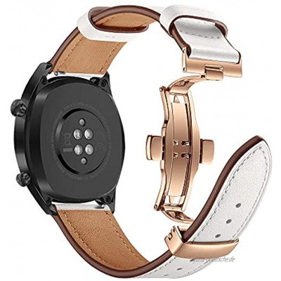 AISPORTS Armband für Huawei Watch GT 22 mm Leder Damen Herren Armband Edelstahl Schmetterling Schnalle Armband Ersatzband für Samsung Galaxy Watch 46 mm Gear S3 Frontier Classic