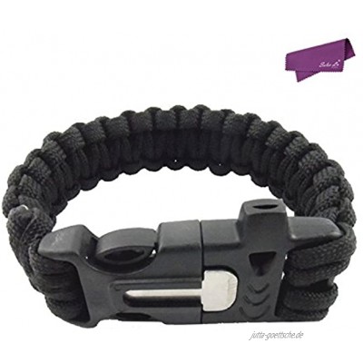 SalesLa Survival Bracelet Außen Paracord Feuerstein-Feuer-Starter-Schaber Whistle Getriebe Black
