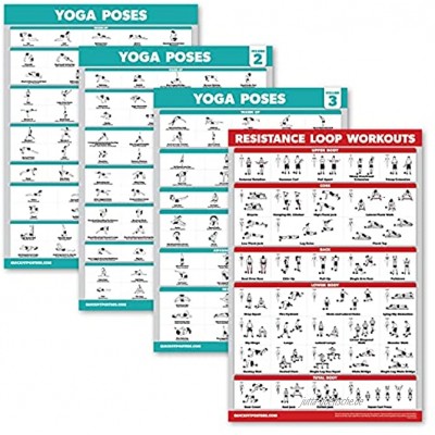Palace Learning Yoga-Posen-Poster Volumen 1 2 und 3 + Widerstandsschlaufen Workout-Übungen 4 Stück
