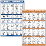 QuickFit 2er-Pack Hanteltraining & Battle Rope Übungsposter Set – laminiertes 2 Diagramm-Set – Kurzhantelübung Routine und Battlerope Workouts