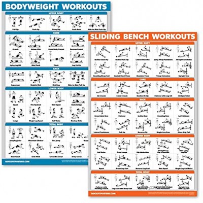 QuickFit Poster-Set mit Schiebebank Workouts und Bodyweight Übungsposter-Set 2 Stück