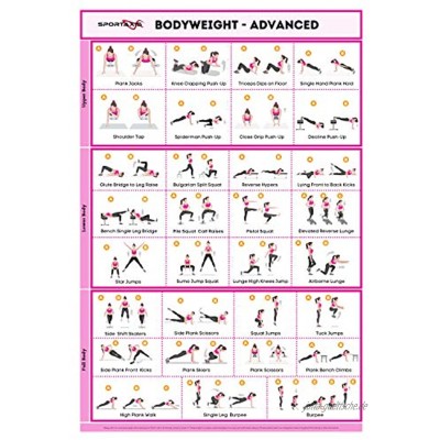 SPORTAXIS Laminiertes Körpergewicht-Workout-Poster mit farbigen Illustrationen Heim-Workout-Poster für Männer und Frauen Körpergewicht Fortgeschrittenes Heimtraining Wandposter 45,7 x 68,6 cm