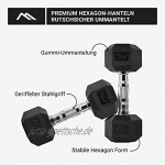MSPORTS Hexagon-Hanteln Premium Paar | 5-30 kg | rutschsicher ummantelt | ergonomische verchromte Griffe | Kurzhantel-Set | Dumbbell-Set