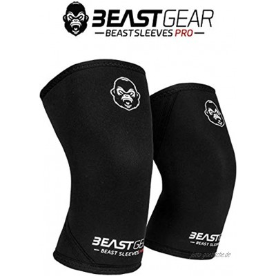 Beast Gear Beast Sleeves Pro Kompressions-Kniebandagen aus Neopren doppelschichtig für Unterstützung und Schutz Gewichtheben Crossfit Powerlifting Strongman Kniebeugen Kreuzheben olympisches Heben