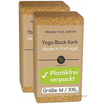 beneyu® Nachhaltiges Yoga Block Kork 2er Set Das Bewährte Yoga Block 2er Set aus 100% Naturkork Made in Portugal Ideal als Unterstützung beim Yoga und Pilates inkl. Übungen