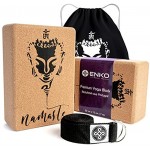 ENKO Premium Yoga Block 4er-Set 2X Yogablock aus Kork 1x Yoga Gurt inklusive Baumwolltasche Hochwertiges Yogaklotz und Gurt Set