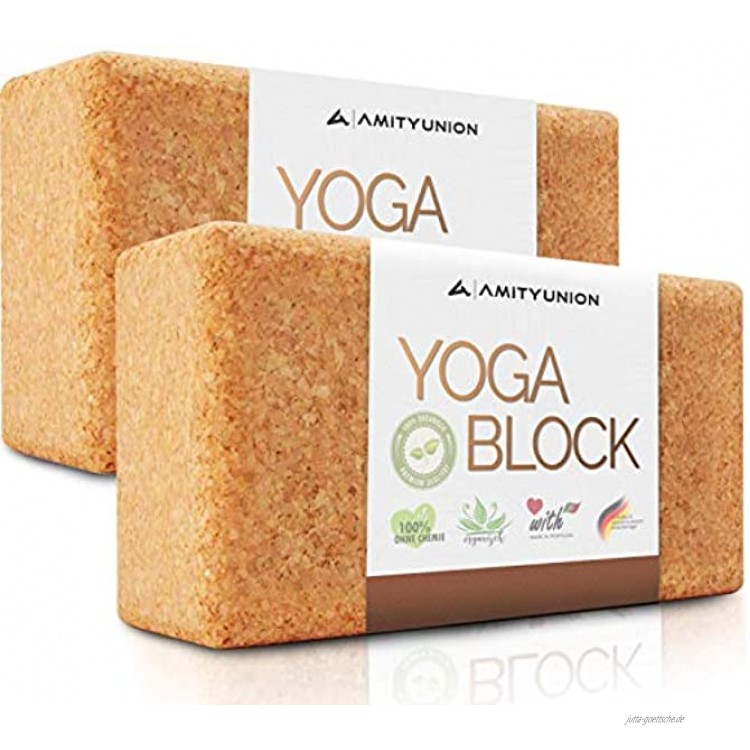 Yoga Block 2er SET Kork 100% Natur Hatha Klotz auch für Anfänger Meditiation & Pilates Fitness Zubehör Hilfmittel für Regeneration Rücken Dehnübungen & Blockaden Training Zwei Blocks Stück
