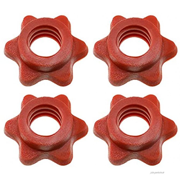 OTOTEC 4 x 25 mm Langhantelstange Sechskantmuttern Sternverschlüsse zum Anheben von Langhanteln Kurzhantelstangen – Rotes Kunststoff Silbernes Eisen mit Gummiring