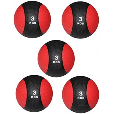 POWRX Medizinball 5er Set | Gewichtsball 3kg | Fitnessball zweifarbig Rot-Schwarz | Ideal für Fitness Kraft-Training Reha Medizin Physio Ausdauer
