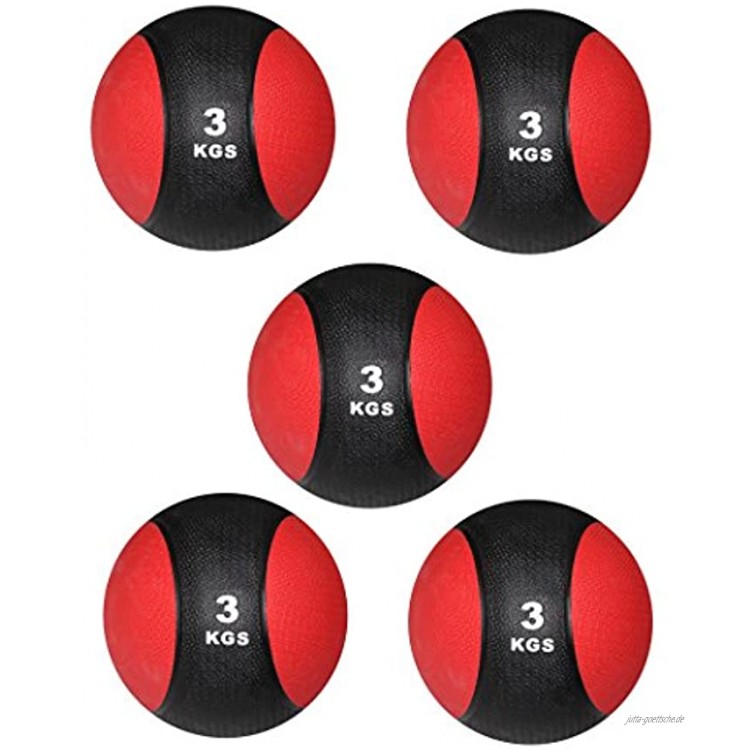 POWRX Medizinball 5er Set | Gewichtsball 3kg | Fitnessball zweifarbig Rot-Schwarz | Ideal für Fitness Kraft-Training Reha Medizin Physio Ausdauer