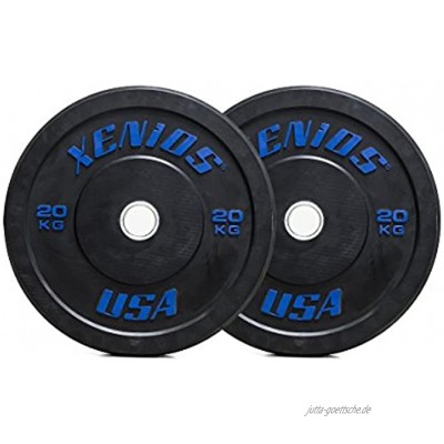 Xenios USA Gummi Bumper Plate mit Innerem Ring aus Edelstahl Schwarz 20 kg XSBPRBPL20
