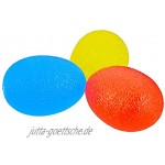 Relaxdays 24 x Eiförmige Griffbälle 3 Härtegrade Knautschei für Handtraining & Stressabbau inklusive Beutel rot gelb blau