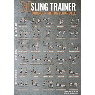 Septagon Sports® Premium A1 Poster Wandbild für Sling Trainer mit ohne Umlenkrolle 30 Übungen für den ganzen Körper Kraft und Functional Training Übungsposter Workout XXL…