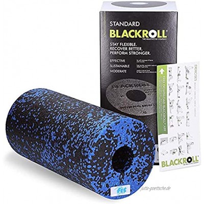 Fit for Fun Blackroll professionelle Massagerolle lockert Muskeln & Bindegewebe Faszienrolle zur Selbstmassage mittlere Härte inkl. Trainingsanleitung schwarz-blau 30 x 15 cm