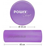 POWRX Yoga-Rolle inkl. Workout Pilates-Rolle Schaumstoff-Rolle Foam-Roller Faszien-Training Selbstmassagerolle 45 cm oder 90 cm x 15 cm Blau Lila Pink