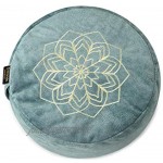 DiMonde Zafu Meditationskissen Yogakissen Rund – Tasche aus Suede Buchweizenschälen Waschbarer Bezug mit Griff Mandala Sitzhöhe 13 cm Durchmesser 33 cm