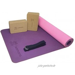 SAMARA. Yoga Set mit Premium Yogamatte 2x100% ökologischem Yogablock aus Naturkork und hochwertigem Yogagurt Rutschfeste nachhaltige TPE Sport- und Fitnessmatte für Anfänger und Fortgeschrittene