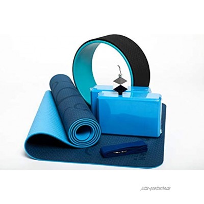 Titan Sports | Yoga Starter Set 5-in1 | hochwertiges rutschfestes Set mit TPE Yogamatte Yogarad EVA Yogablocks Yogagurt aus 100% Baumwolle| Zubehör für Anfänger und Fortgeschrittene | Zuhause Studio